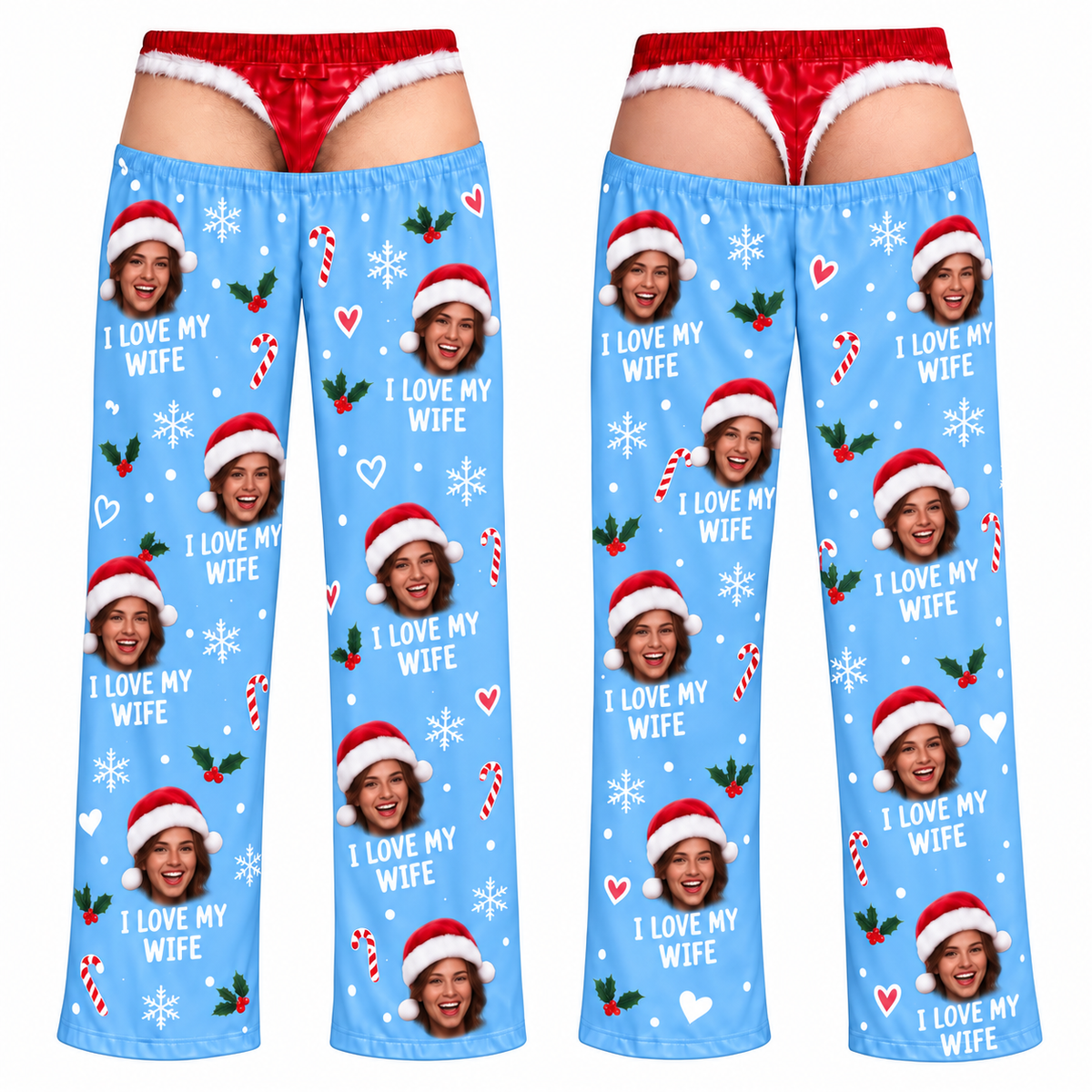 Christmas Pajama Pants Red Novelty Holiday Sleep Bottoms Wide Leg
