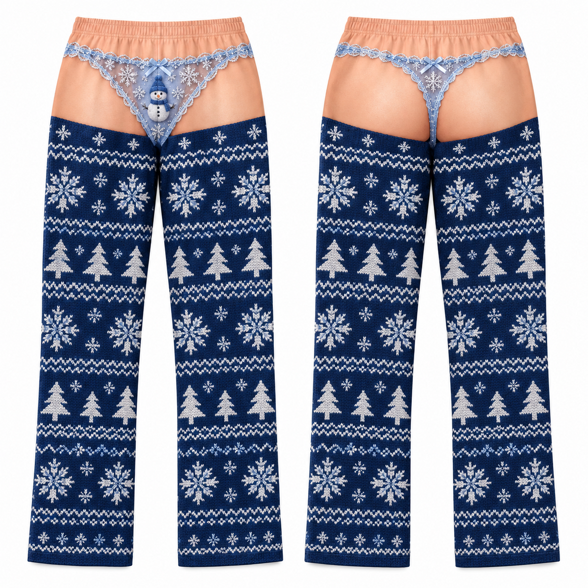 Novelty Christmas Pajama Pants with Faux Low Rise Print
