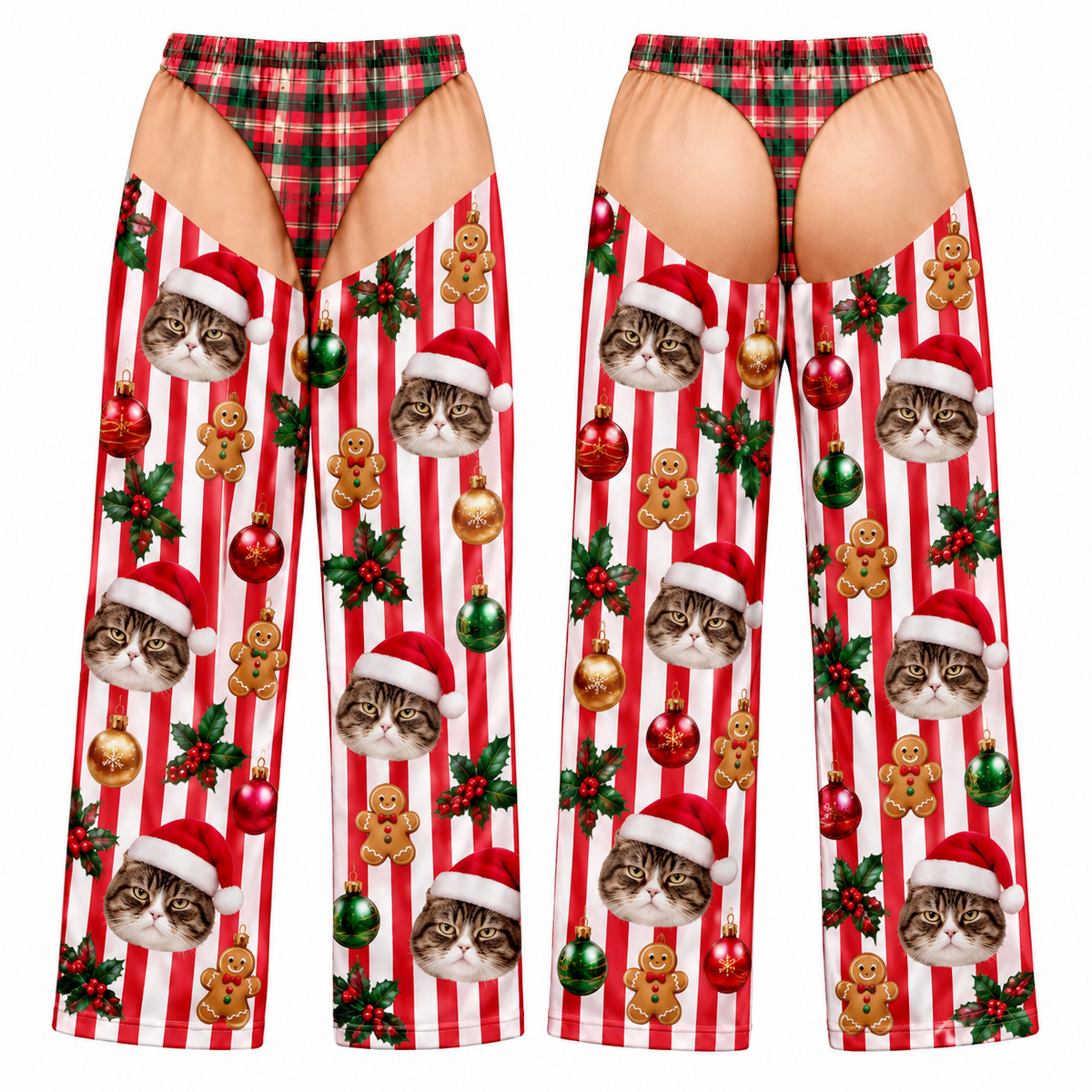 Christmas Pajama Pants with Thong Print and Holiday Dog Face Pattern