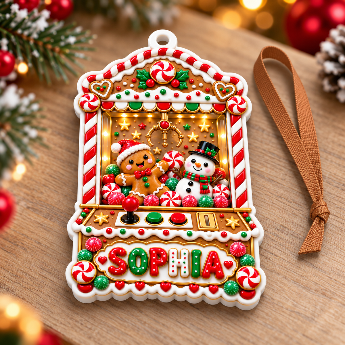 Christmas Gingerbread Claw Machine Acrylic Hanging Holiday Decoration - 3D Relief Ornament
