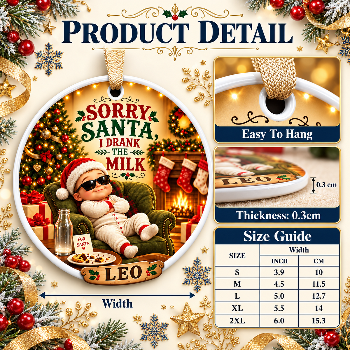 Baby In Sunglasses Sorry Santa I Drank The Milk Round Holiday Keepsake - 3D Relief Ornament
