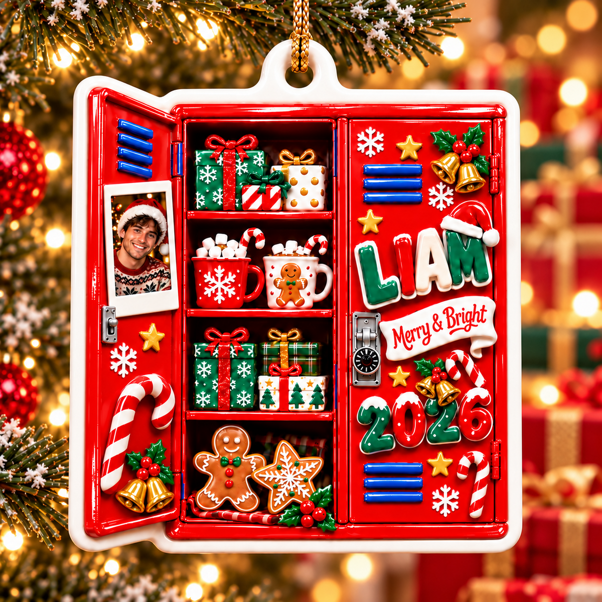 School Locker Holiday Keepsake with Christmas Treats and Gifts Decor - 3D Relief Ornament