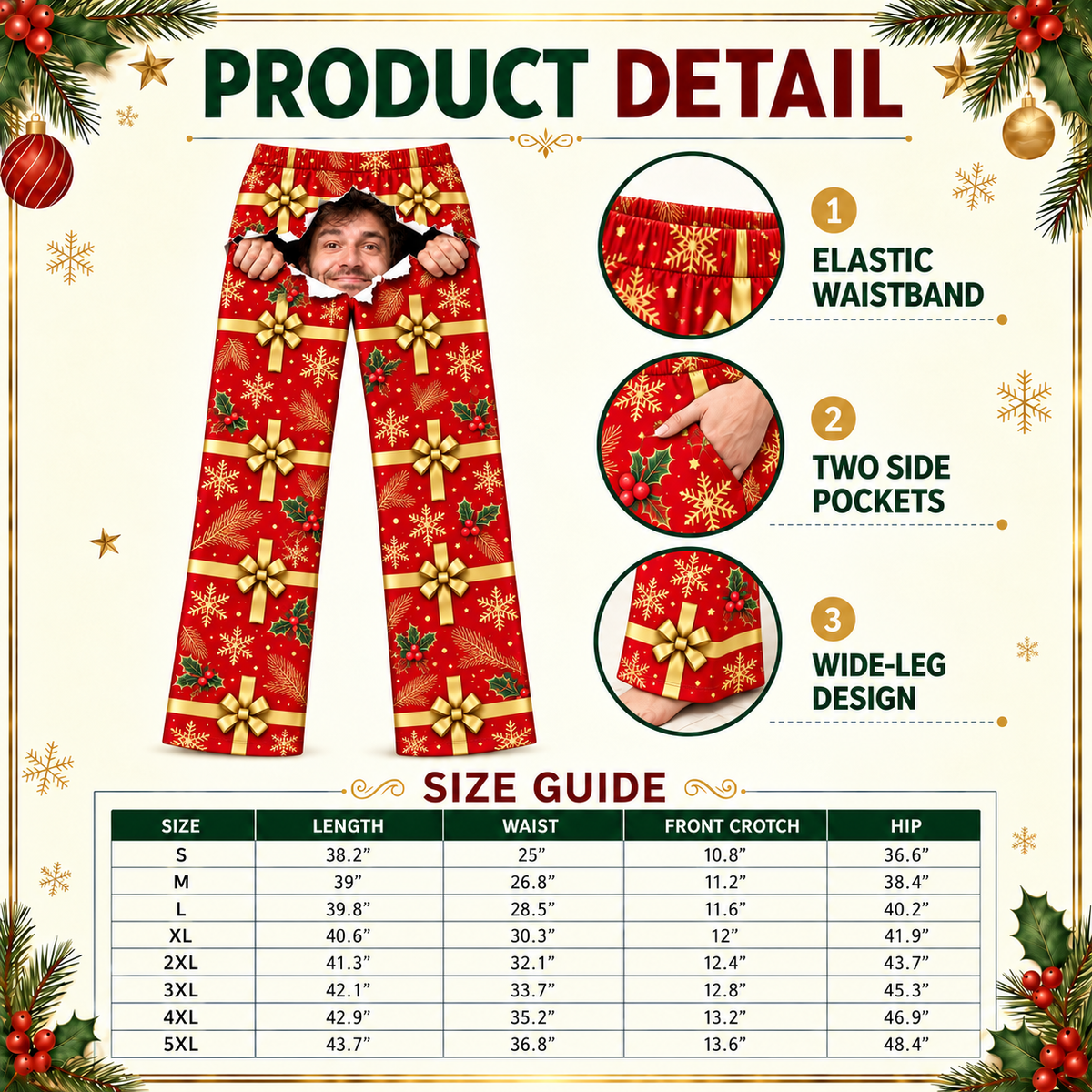 Christmas Wrapping Paper Pajama Pants Novelty Holiday Lounge Bottoms