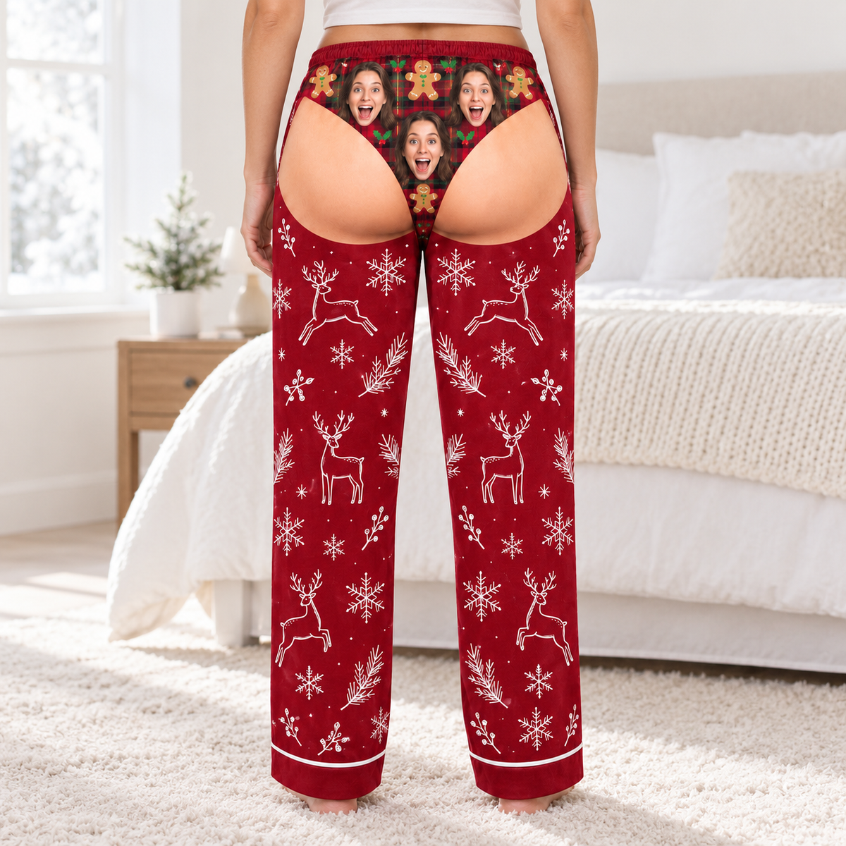 Mens Novelty Christmas Pajama Pants Red Reindeer Gag Sleepwear