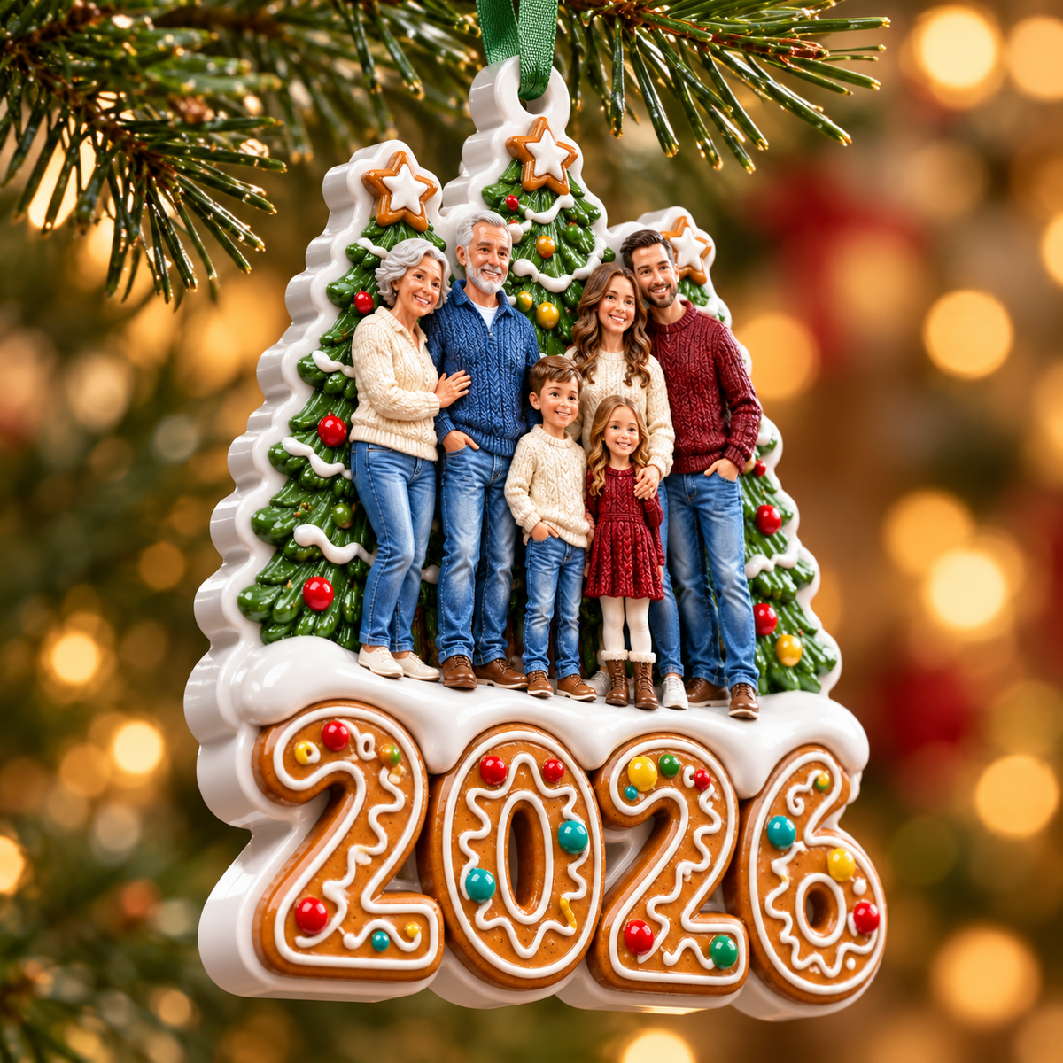 Family Christmas Tree Gingerbread 2026 Year Hanging Keepsake - 3D Relief Ornament