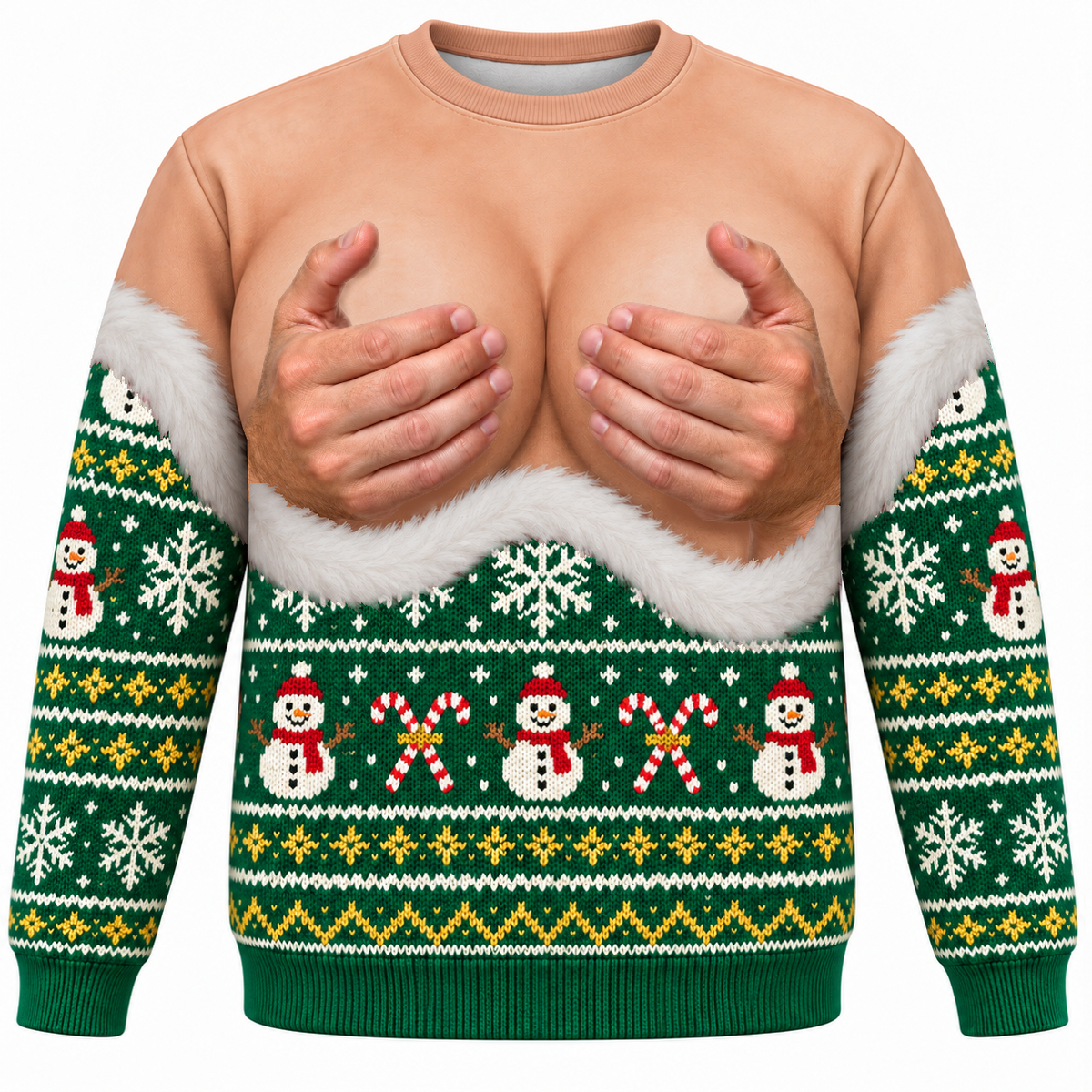 Crewneck Sweatshirt Ugly Christmas Novelty Chest Illusion Print