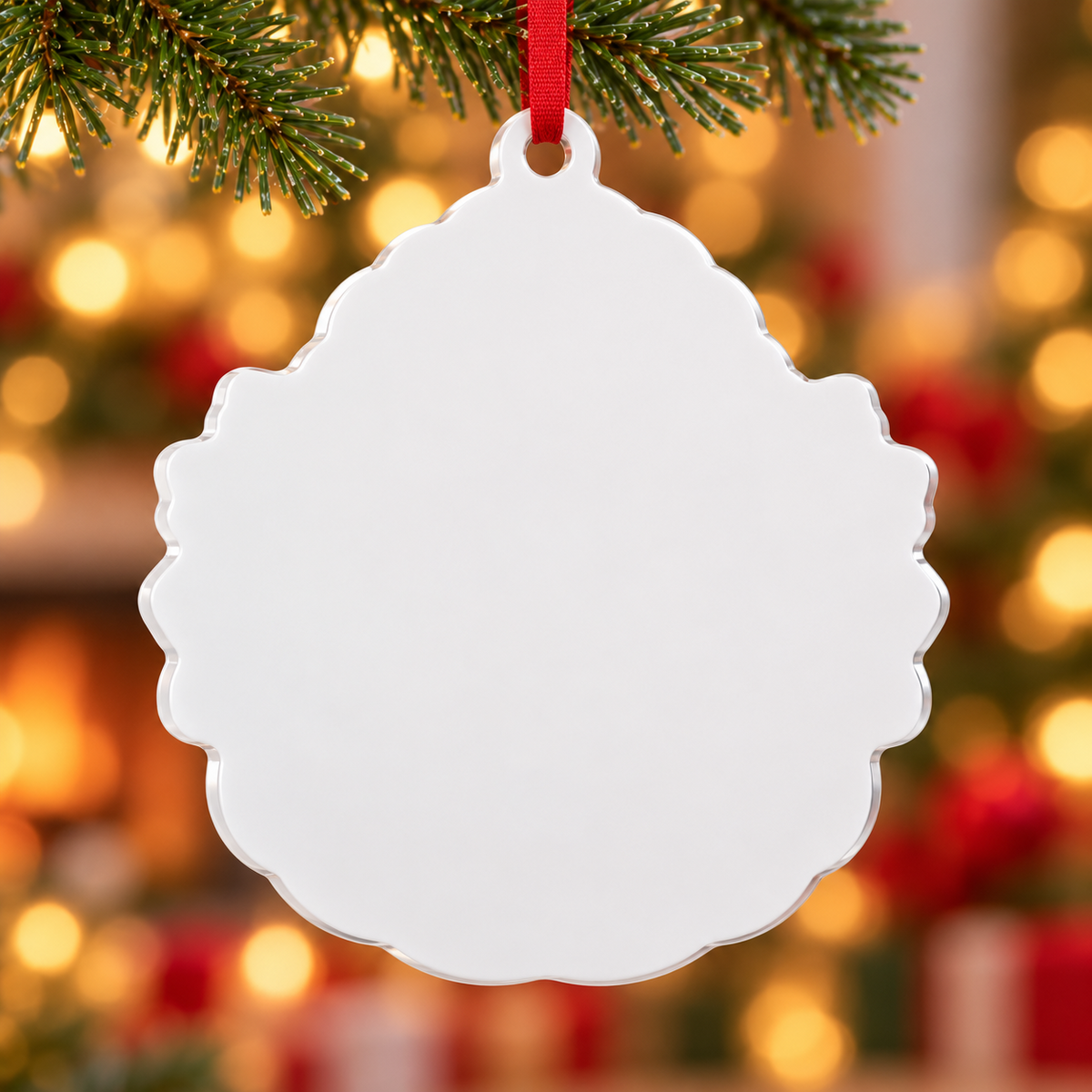Scalloped Holiday Tree Bauble, White Baroque Hanging Plaque Decor - 3D Relief Ornament