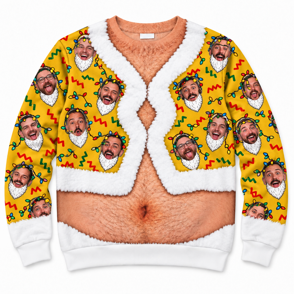 Hairy Chest Christmas Sweatshirt Faux Fur Cardigan Print Pullover