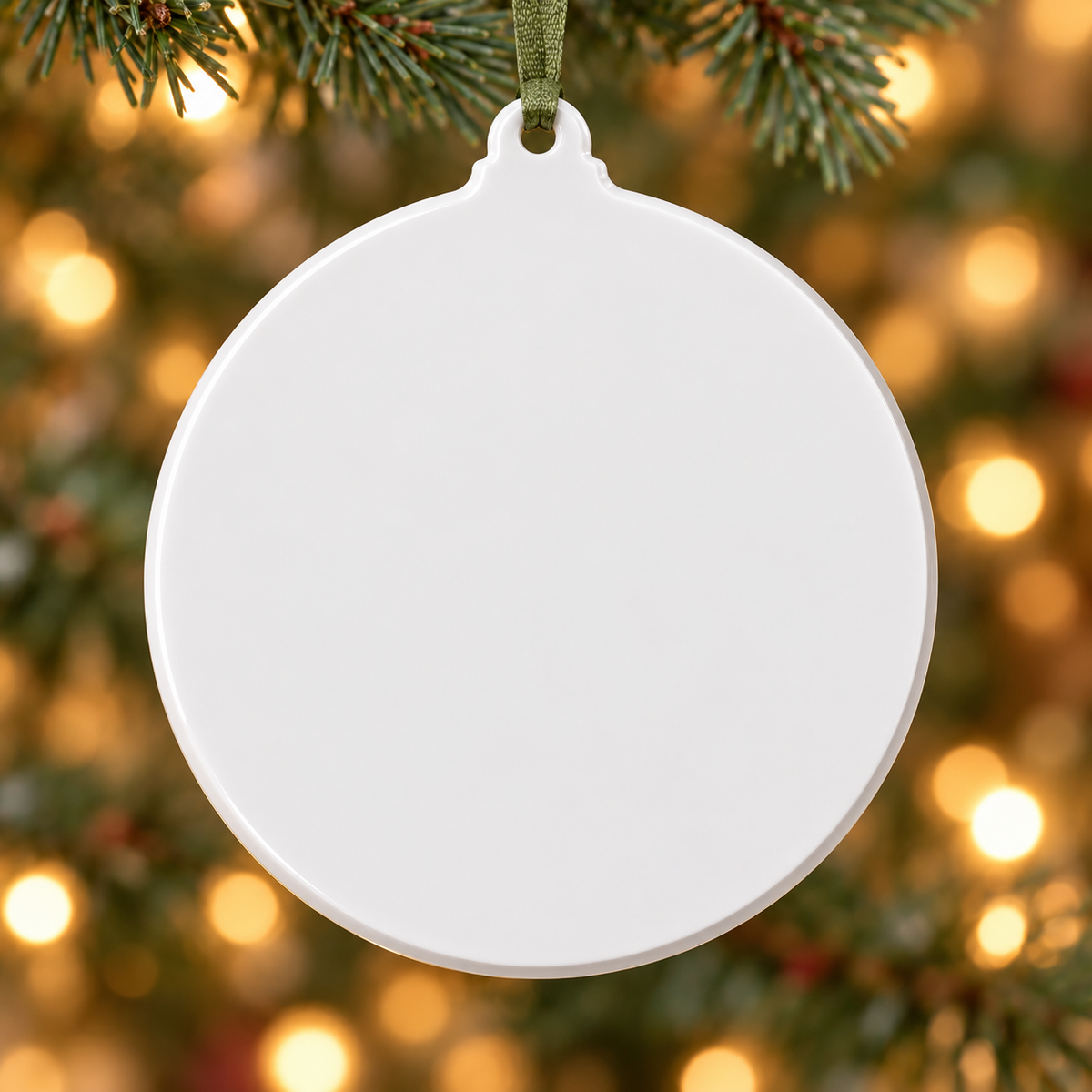 Family Portrait Ceramic Medallion with Ribbon and Holly Accents - 3D Relief Ornament