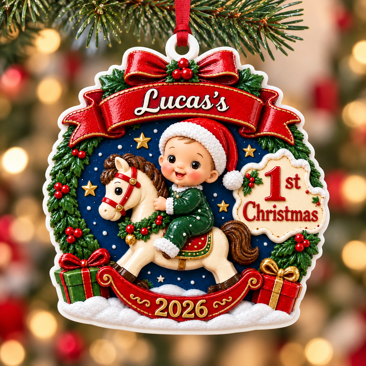 Baby First Christmas Rocking Horse Holiday Keepsake - 3D Relief Ornament