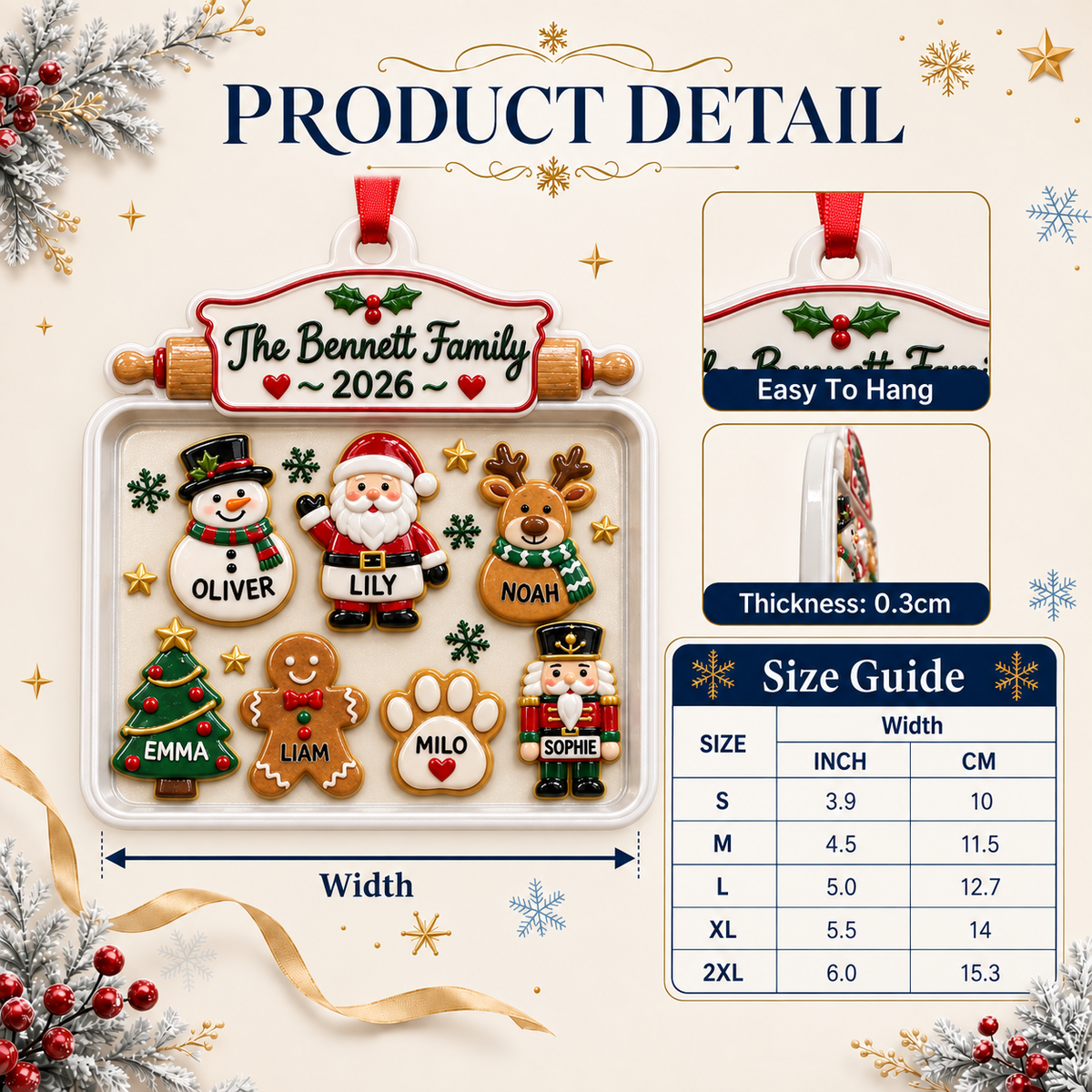 Christmas Cookie Baking Sheet Tree Decoration with Rolling Pin - 3D Relief Ornament