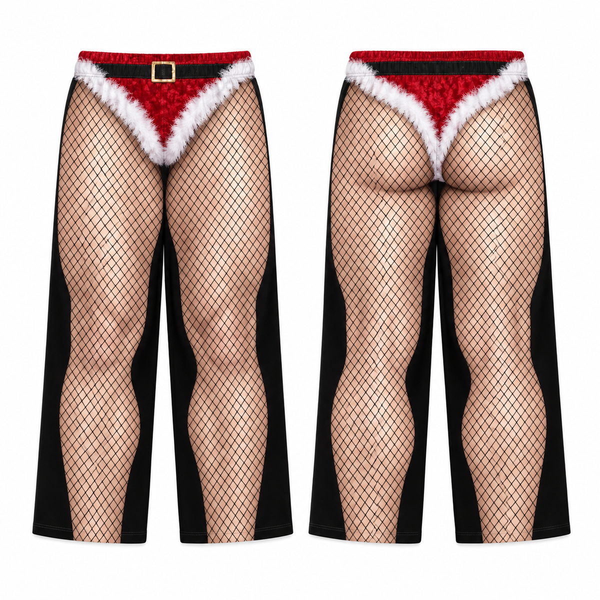 Novelty Christmas Pajama Pants Fishnet Santa Brief Print Loungewear