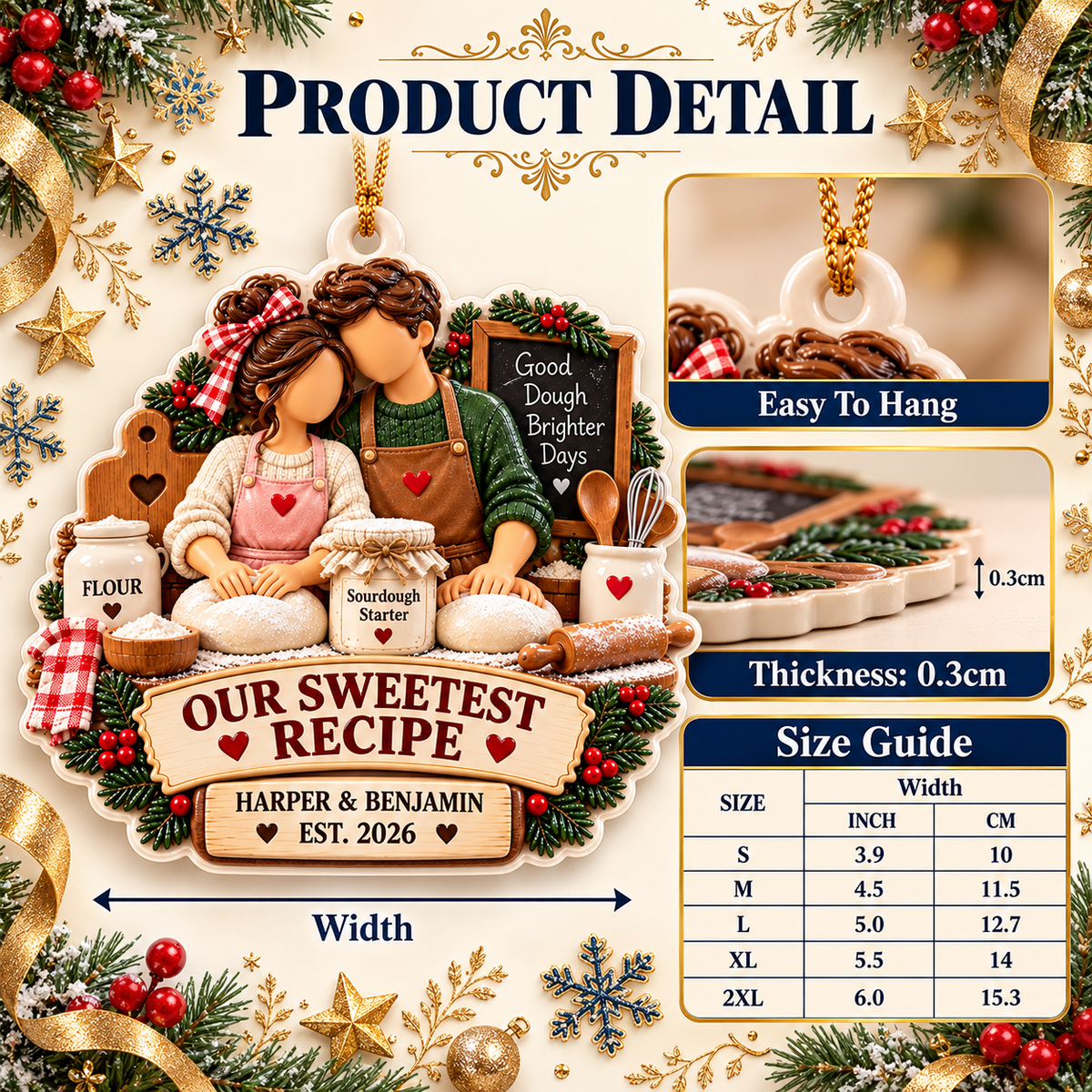 Baking Couple Holiday Keepsake with Sourdough Bread Kitchen Motif - 3D Relief Ornament