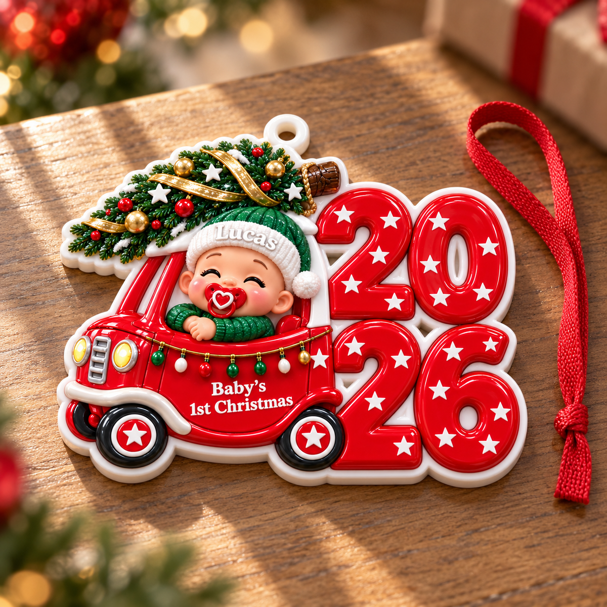 Blank White Acrylic Christmas Tree Farmhouse Pickup Truck Holiday Hanging Decor - 3D Relief Ornament