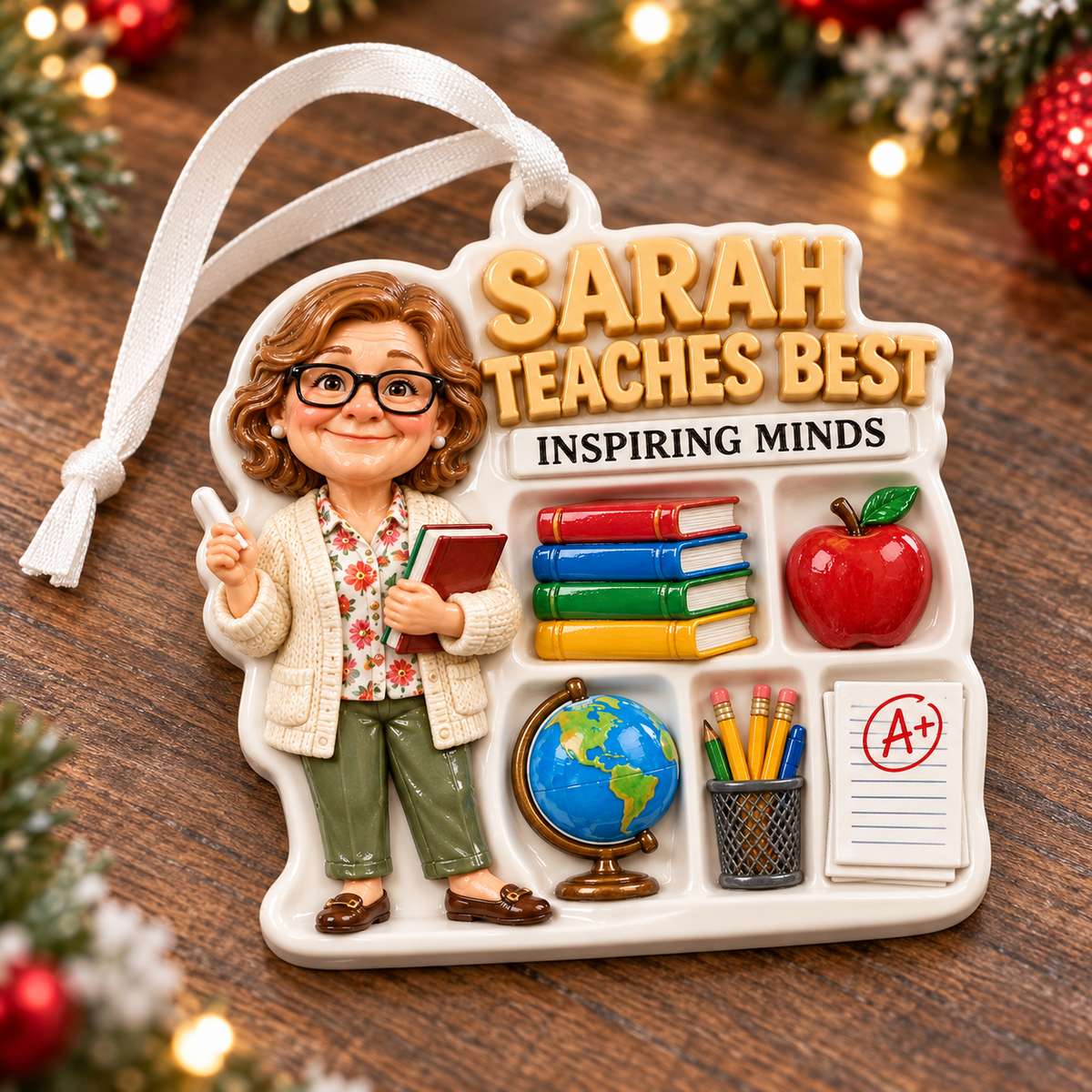 Inspiring Minds Classroom Shelf and Female Teacher Figurine - 3D Relief Ornament