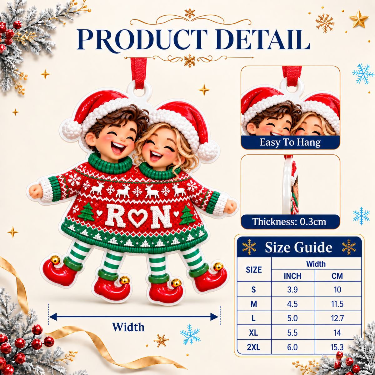 Couple in Red Two-Person Christmas Sweater Holiday Hanging Keepsake - 3D Relief Ornament