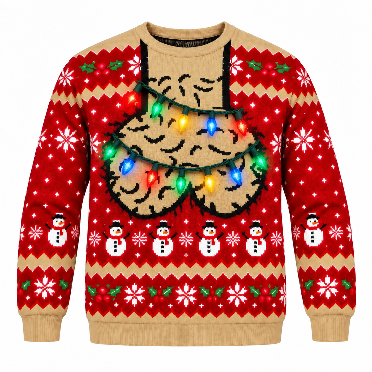Funny Christmas Sweatshirt with Hairy Jingle Balls String Lights