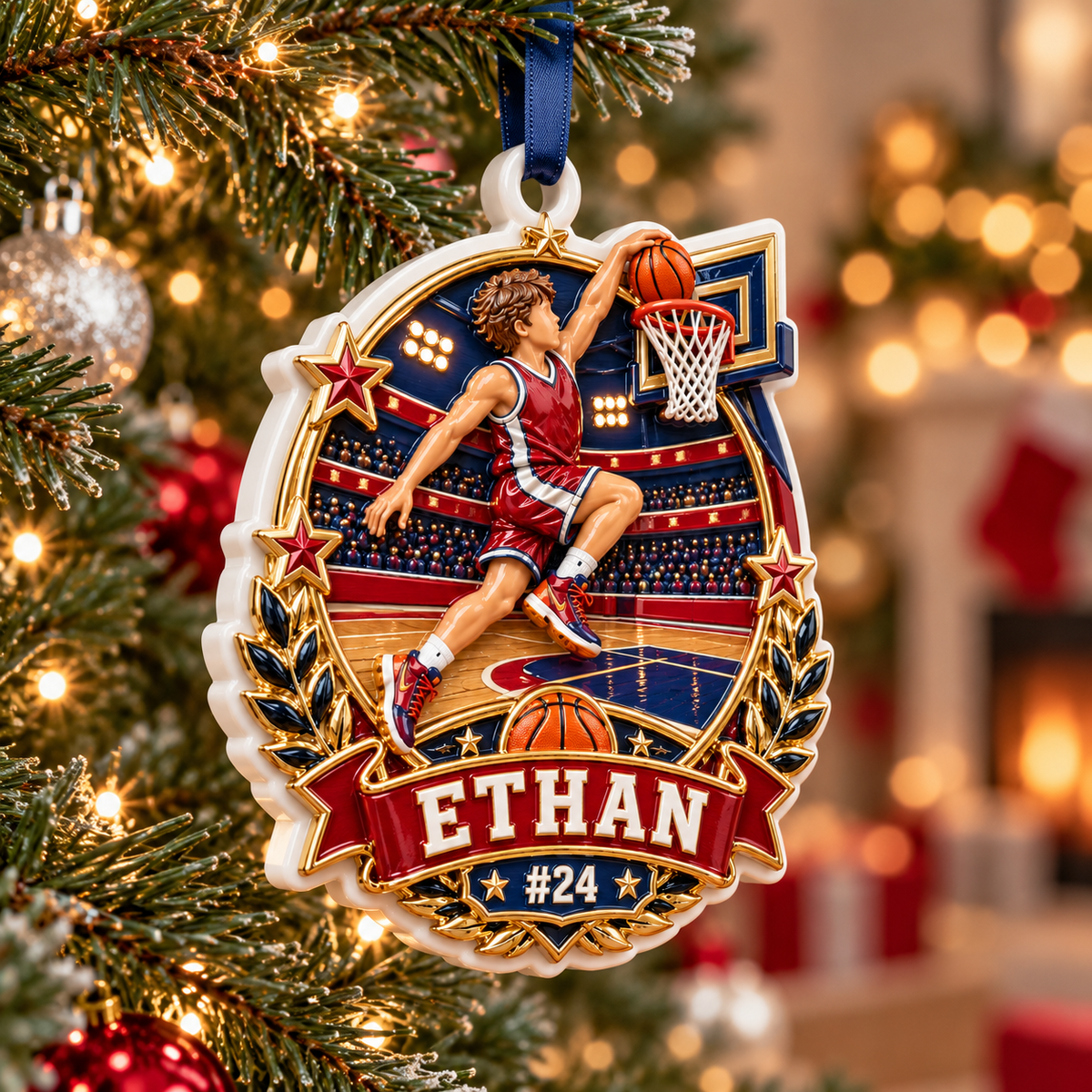Basketball Player Slam Dunk Holiday Tree Keepsake - 3D Relief Ornament