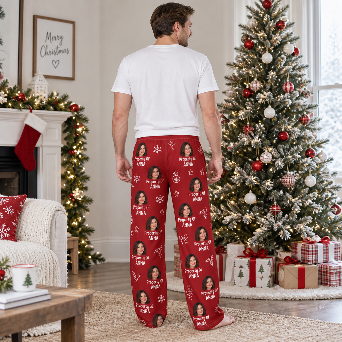 Men's Pajama Pants Red Christmas Loungewear Holiday Sleep Bottoms