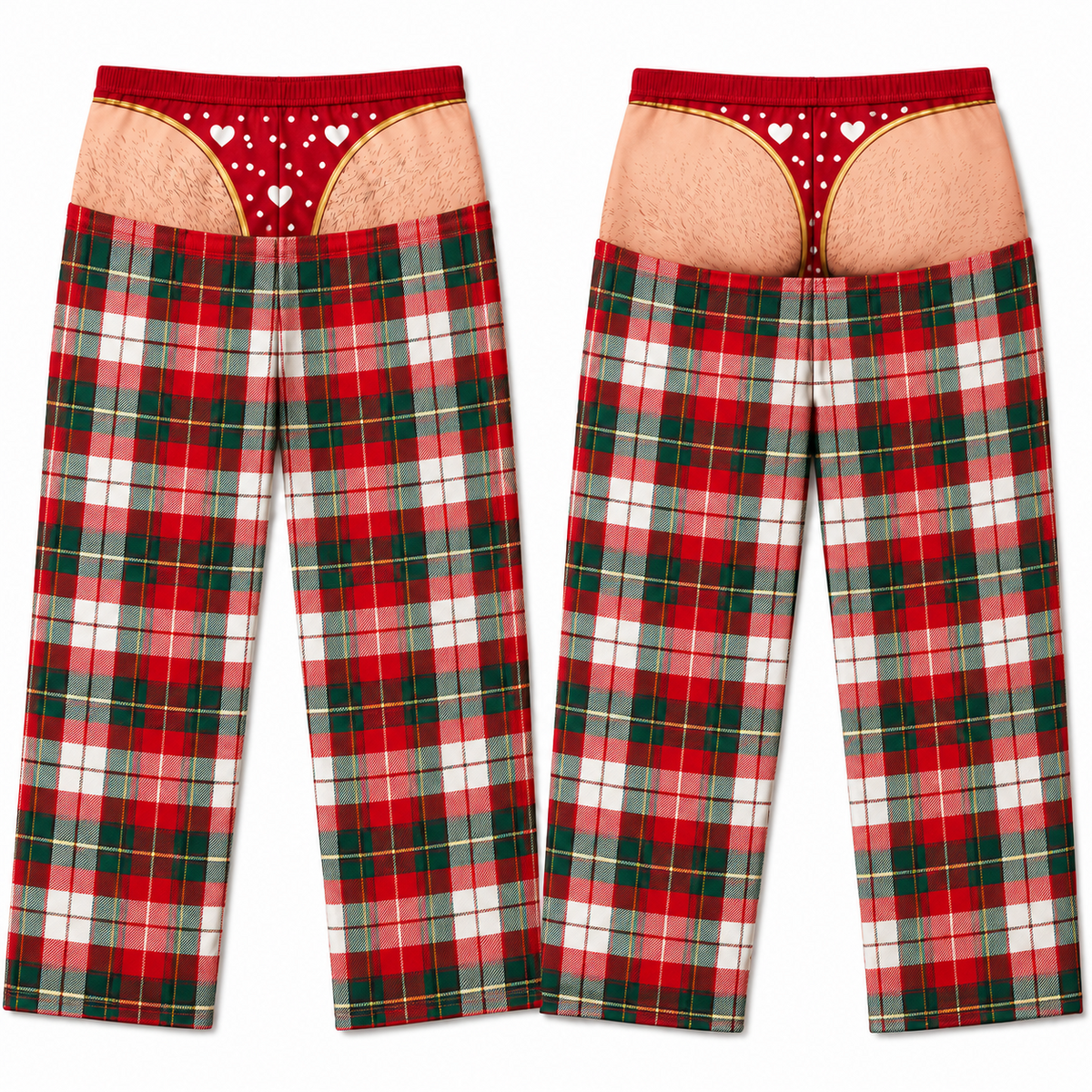 Plaid Pajama Pants with Faux Underwear Print Holiday Lounge Bottoms