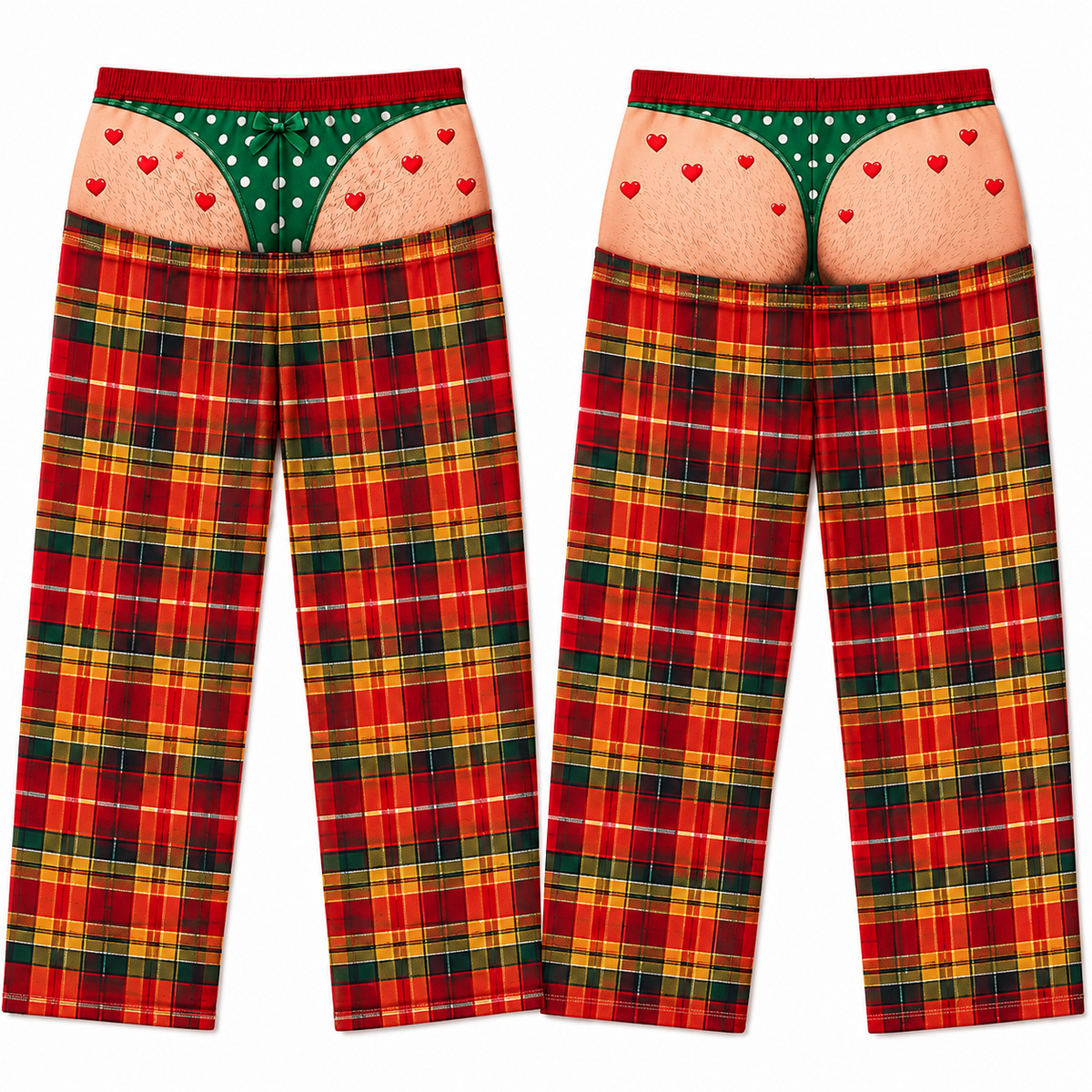 Novelty Plaid Pajama Pants with Faux Bikini Print Lounge Bottoms