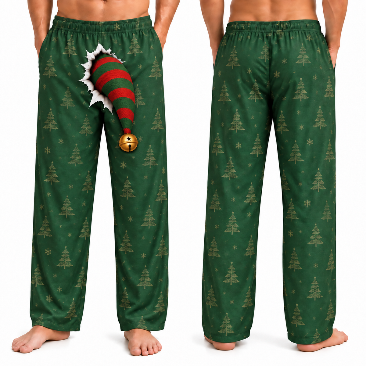 Mens Christmas Pajama Pants Red Plaid 3D Reindeer Nose Holiday Bottoms