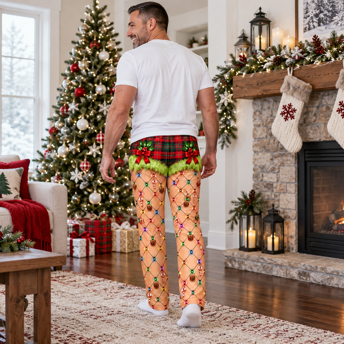 Christmas Pajama Pants Printed Trompe L'Oeil Holiday Lounge Bottoms