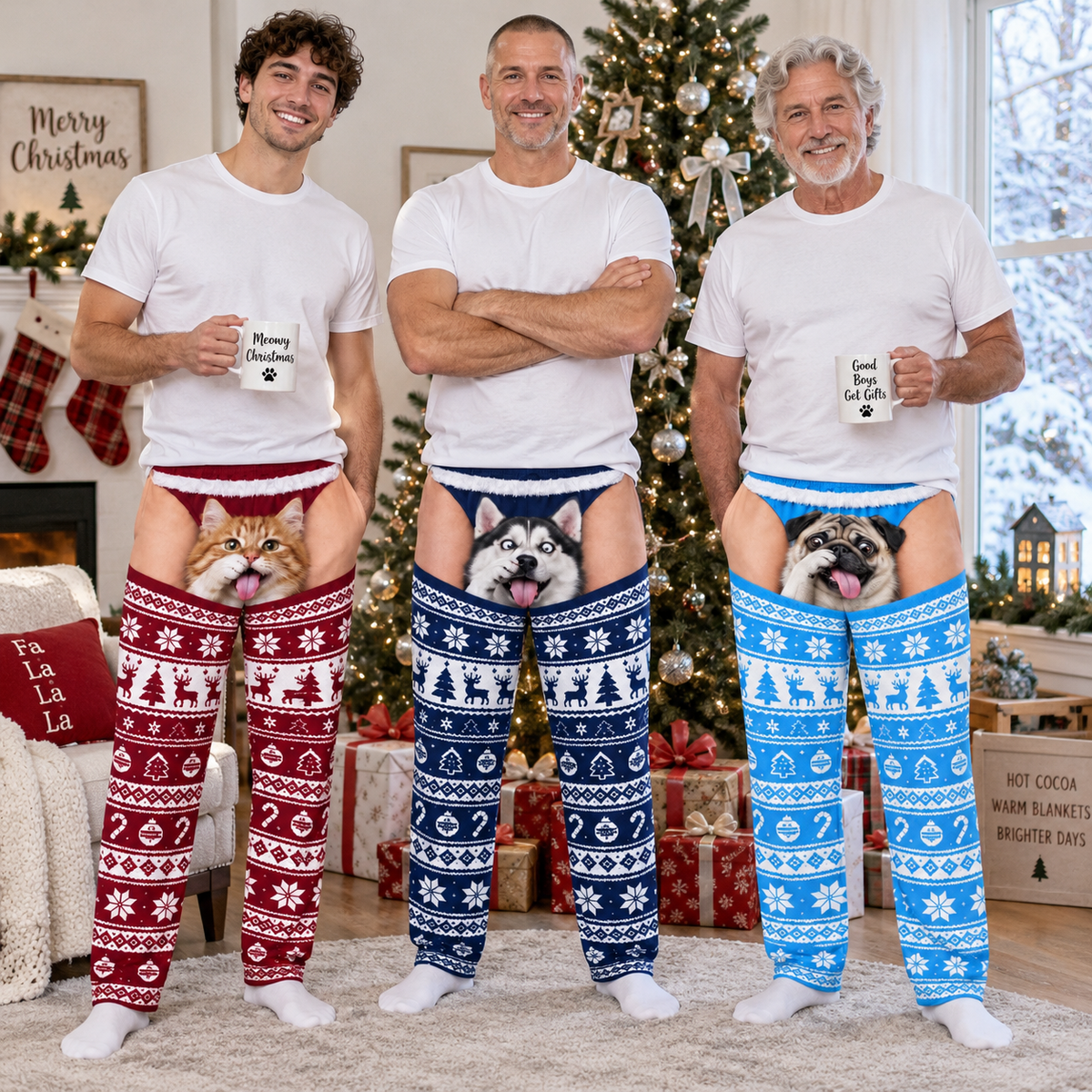 Men's Christmas Pajama Pants Novelty Pet Illusion Sleepwear Bottoms
