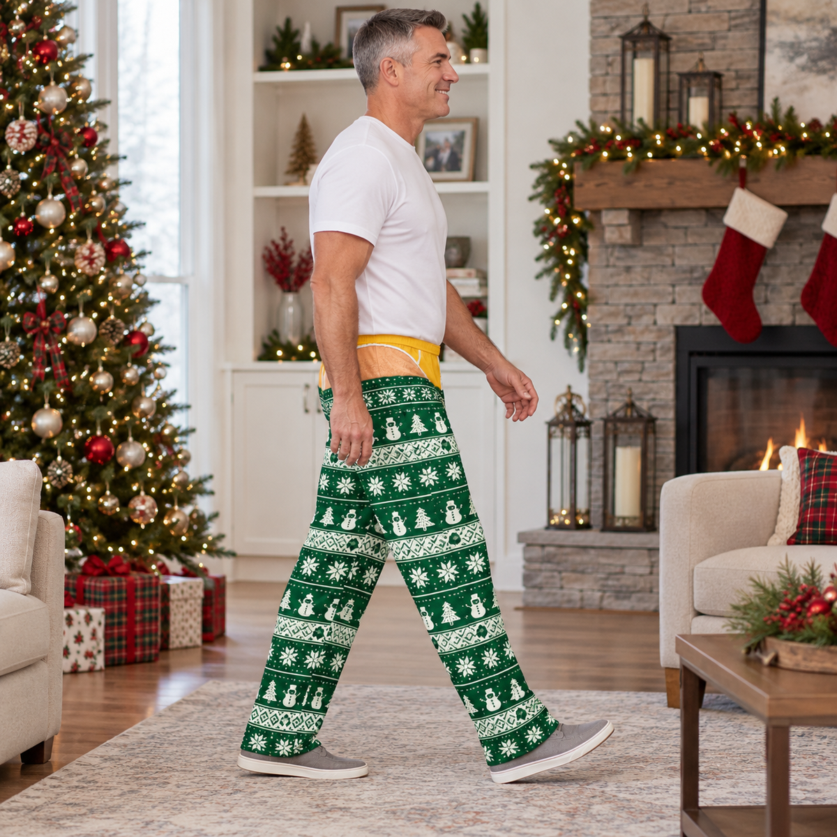 Christmas Pajama Pants with Faux Underwear Gag Print Lounge Bottoms