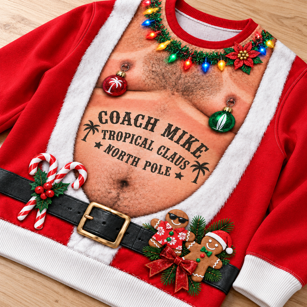 Funny Christmas Sweatshirt Hairy Chest Graphic Long Sleeve Crewneck