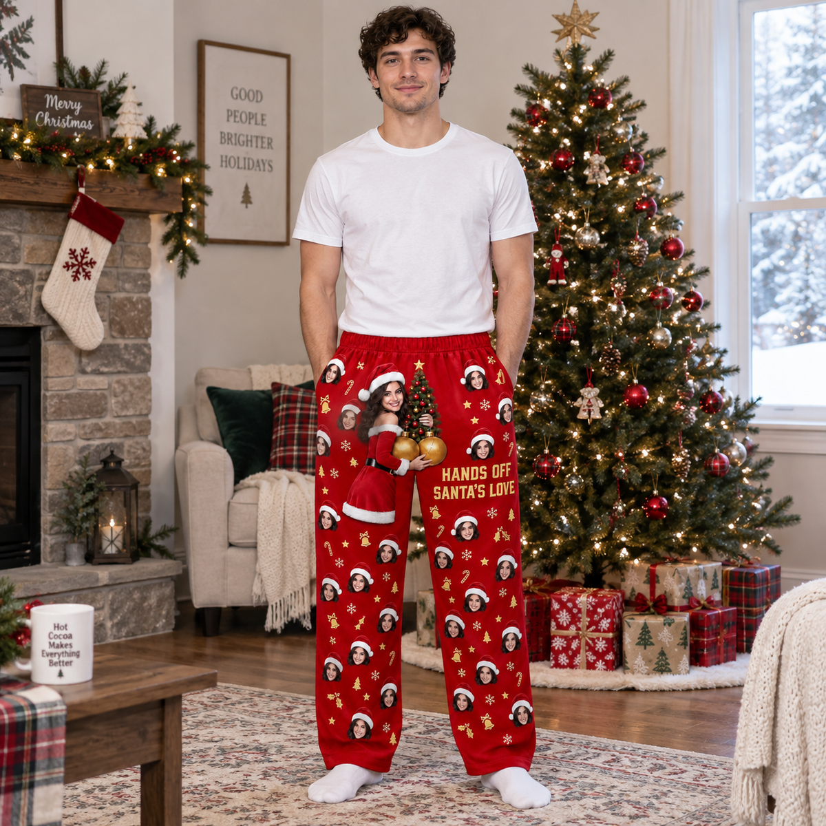 Christmas Pajama Pants Hands Off Santas Love Holiday Lounge Bottoms