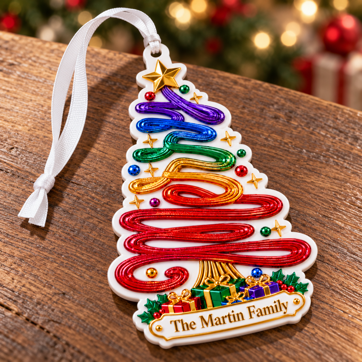 Rainbow Swirl Christmas Tree Acrylic Plaque Holiday Tree Hanging Decor - 3D Relief Ornament