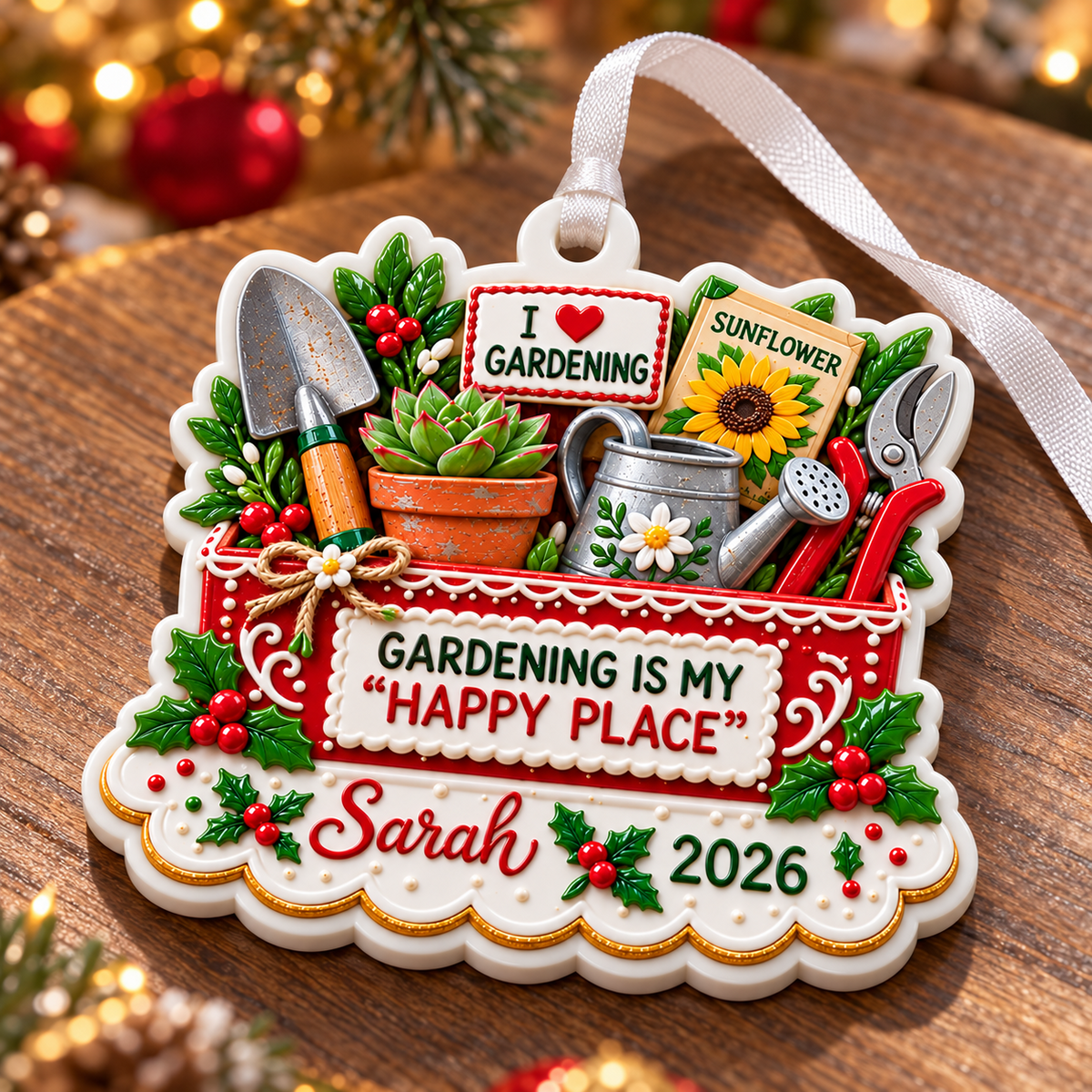 Gardening Tools and Plant Pot Holiday Keepsake - 3D Relief Ornament