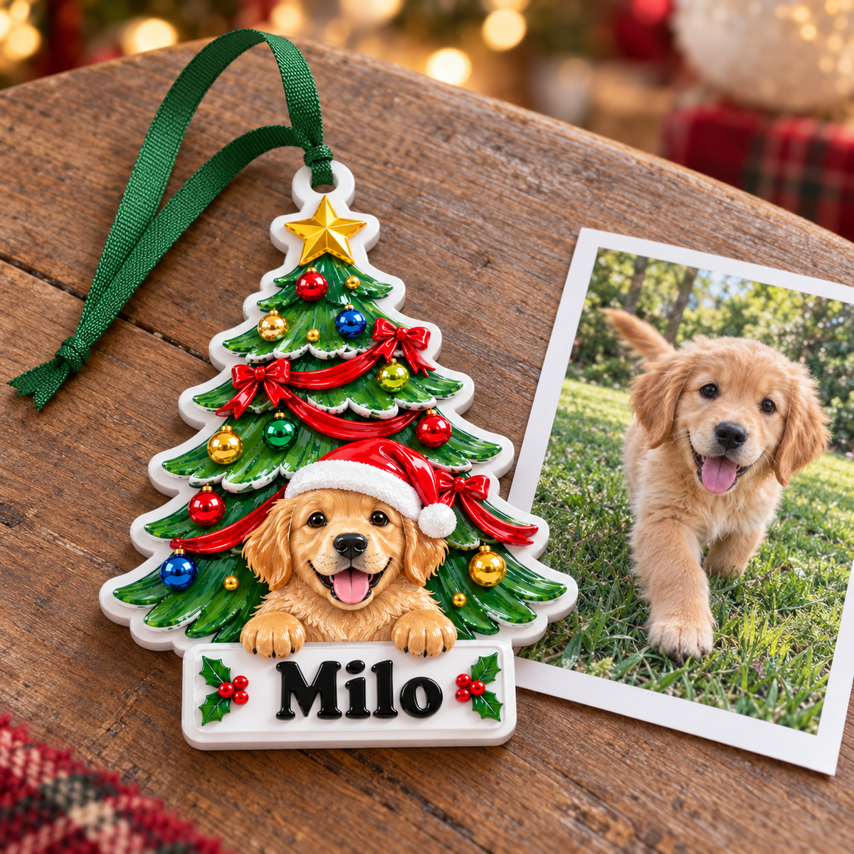 Golden Retriever Puppy Christmas Tree Hanging Holiday Decor - 3D Relief Ornament
