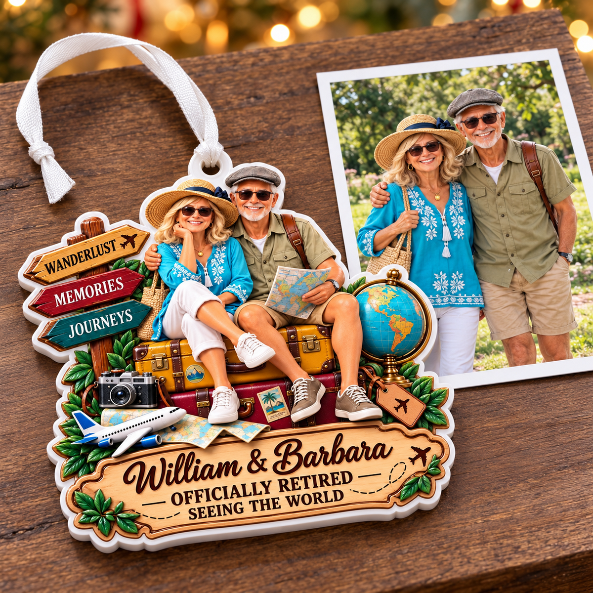Retired Couple Traveling World Vacation Keepsake - 3D Relief Ornament