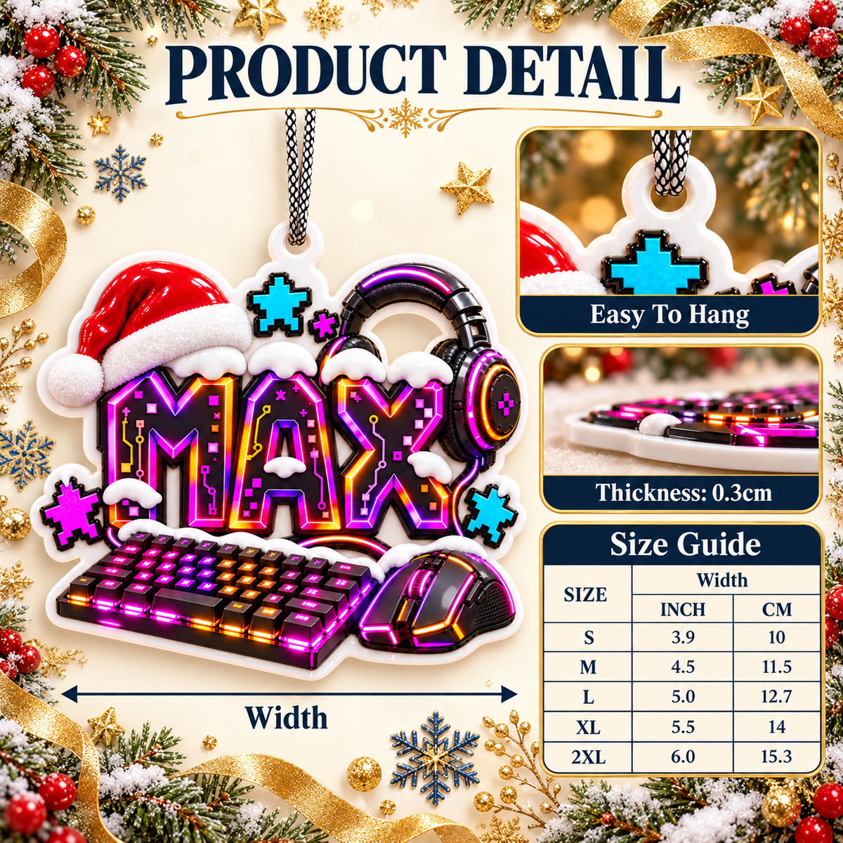 Video Gaming Santa Hat with Keyboard and Headset Christmas Holiday Decoration - 3D Relief Ornament