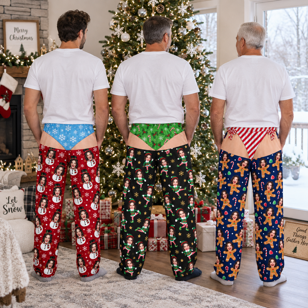 Mens Holiday Pajama Pants, Novelty Christmas Graphic Lounge Bottoms