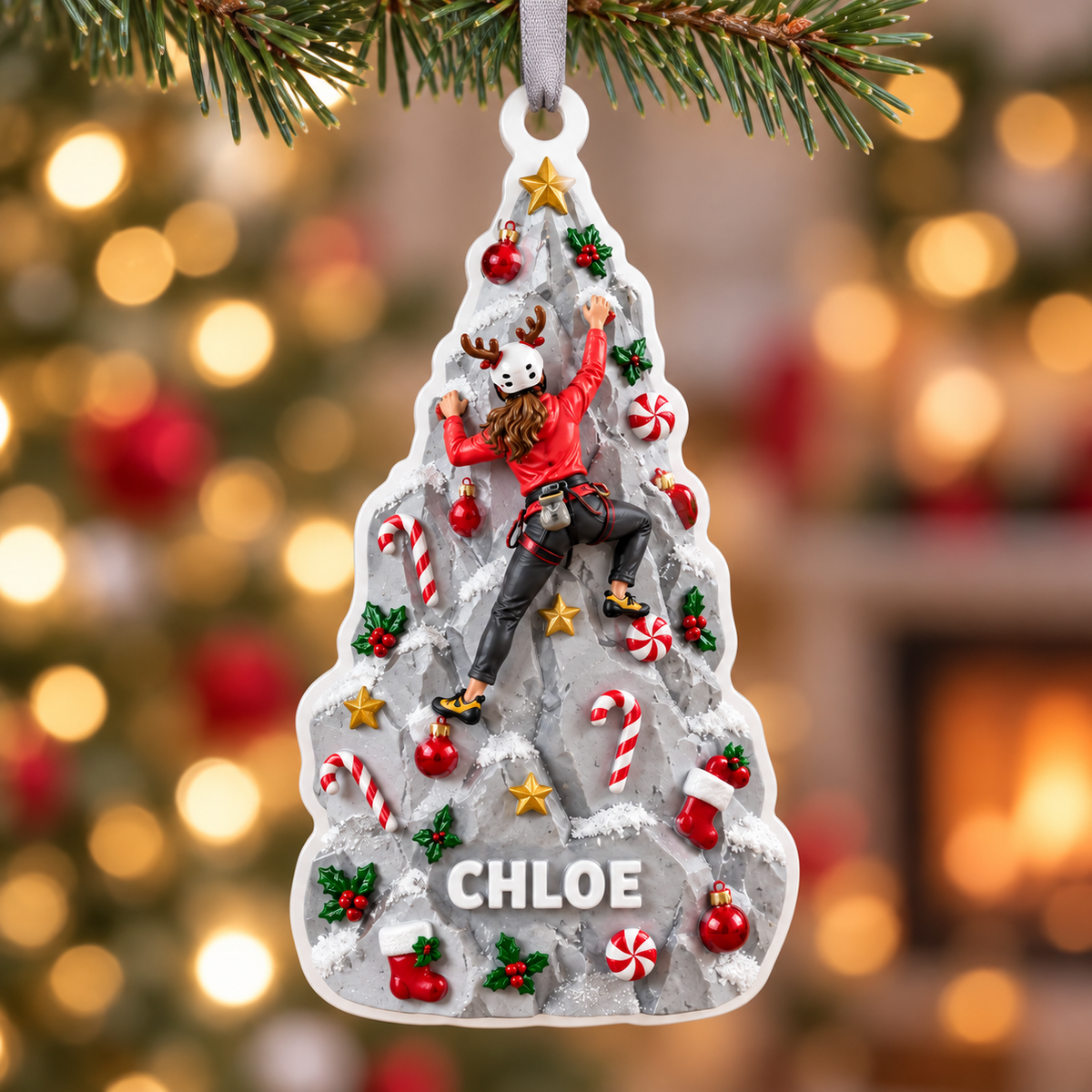 Rock Climbing Pine Tree Holiday Bauble Hanging Acrylic Keepsake - 3D Relief Ornament