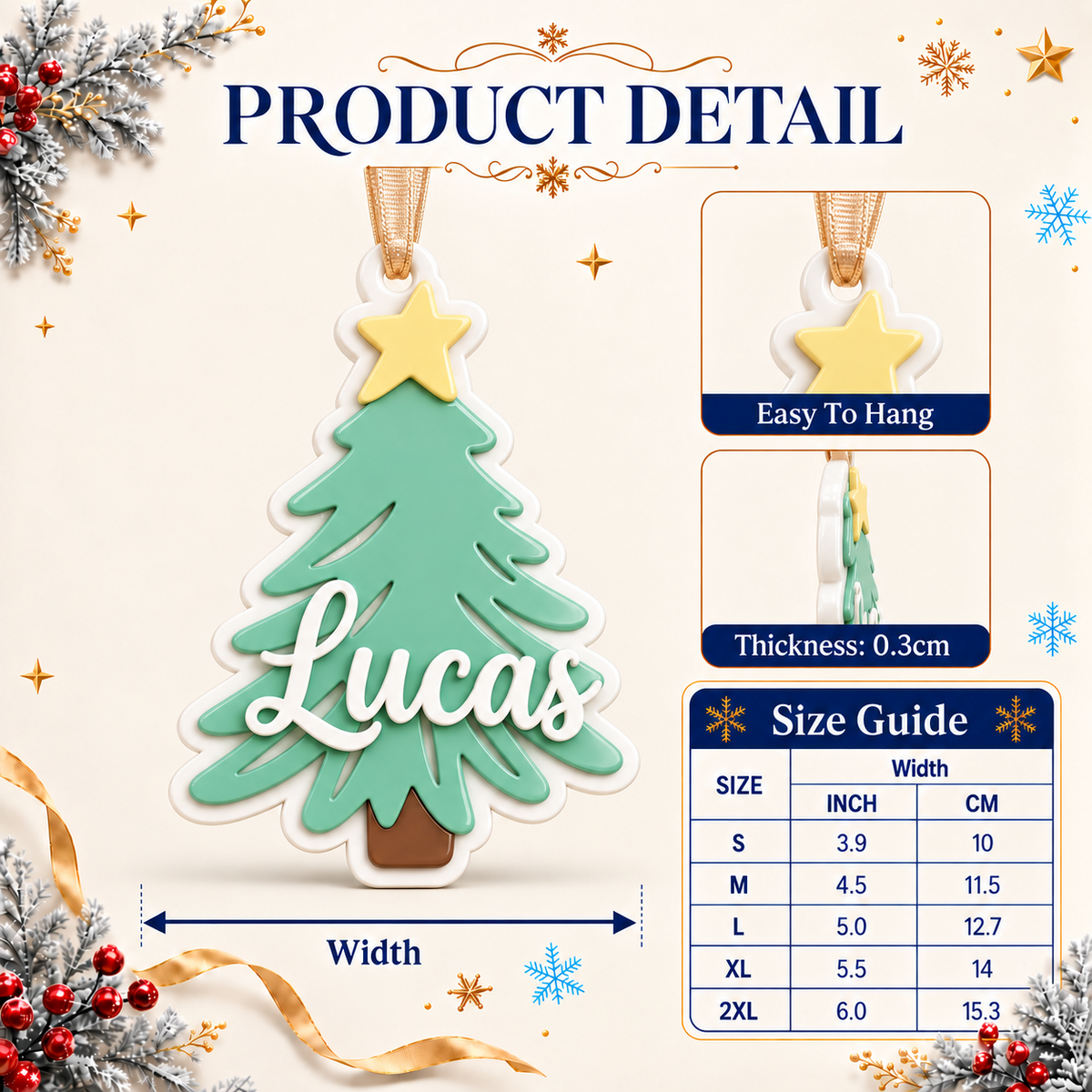 Layered Christmas Tree Holiday Hanging Decoration in Mint Green - 3D Relief Ornament