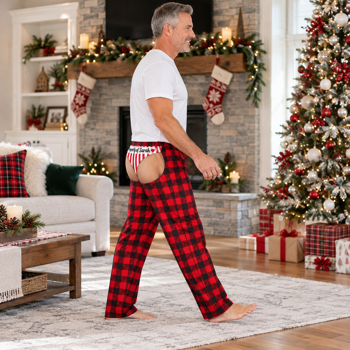 Men's Plaid Pajama Chaps Novelty Christmas Open Back Loungewear