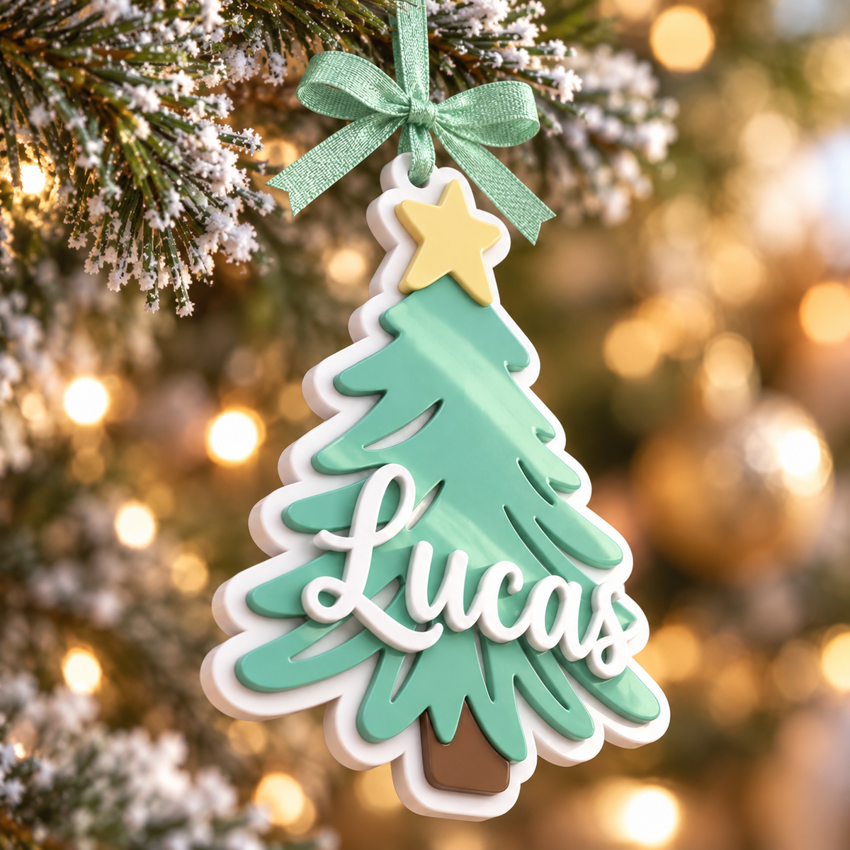 Layered Christmas Tree Holiday Hanging Decoration in Mint Green - 3D Relief Ornament