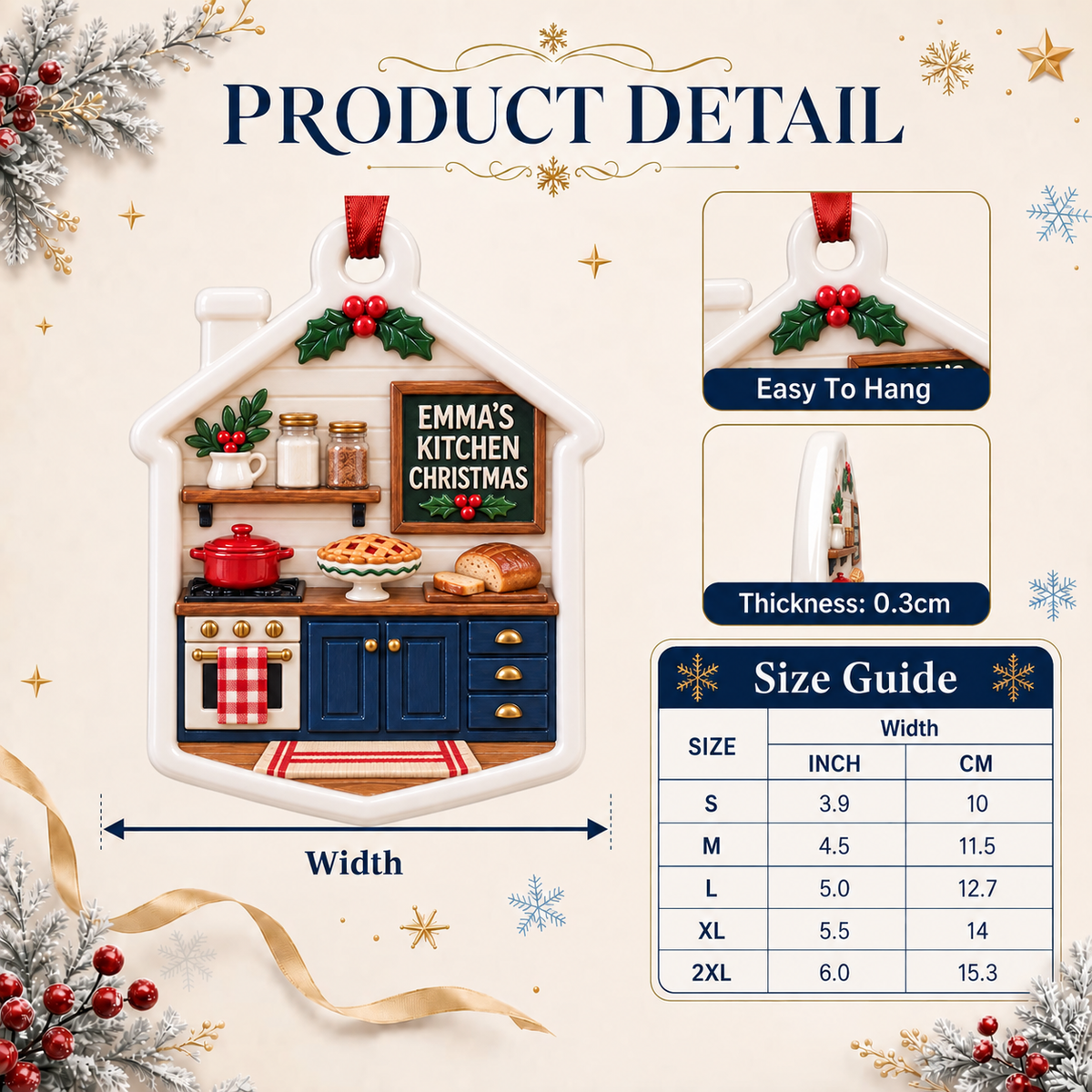 Holiday Kitchen Baking Scene House Shaped Hanging Tree Decor - 3D Relief Ornament