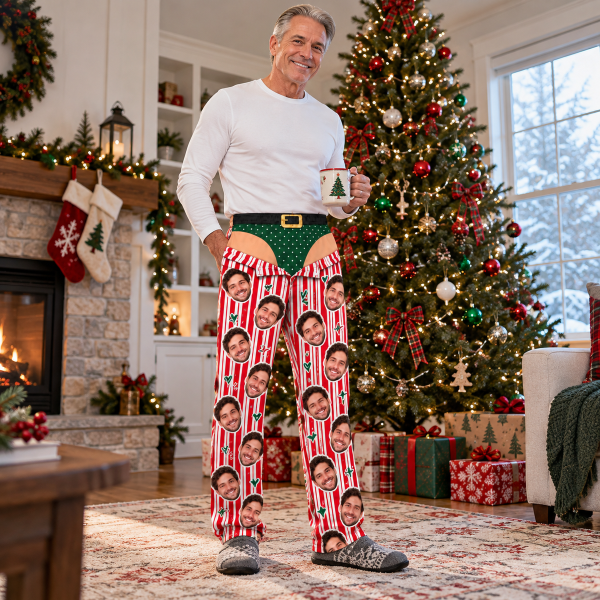 Men Novelty Christmas Pajama Pants Striped Holiday Lounge Bottoms