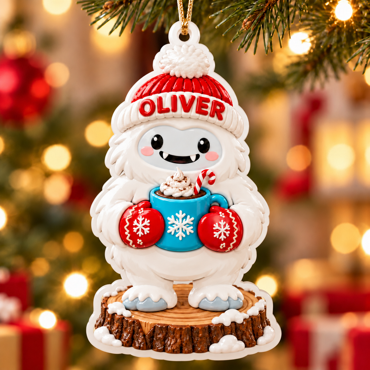 Abominable Snowman Yeti with Hot Cocoa Holiday Tree Accent - 3D Relief Ornament
