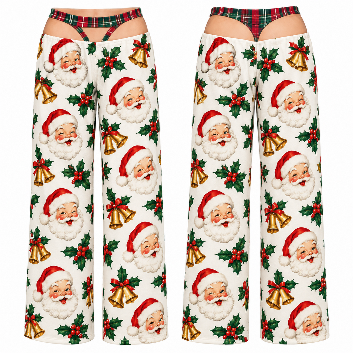 Womens Christmas Cutout Pajama Pants Holiday Print Lounge Bottoms