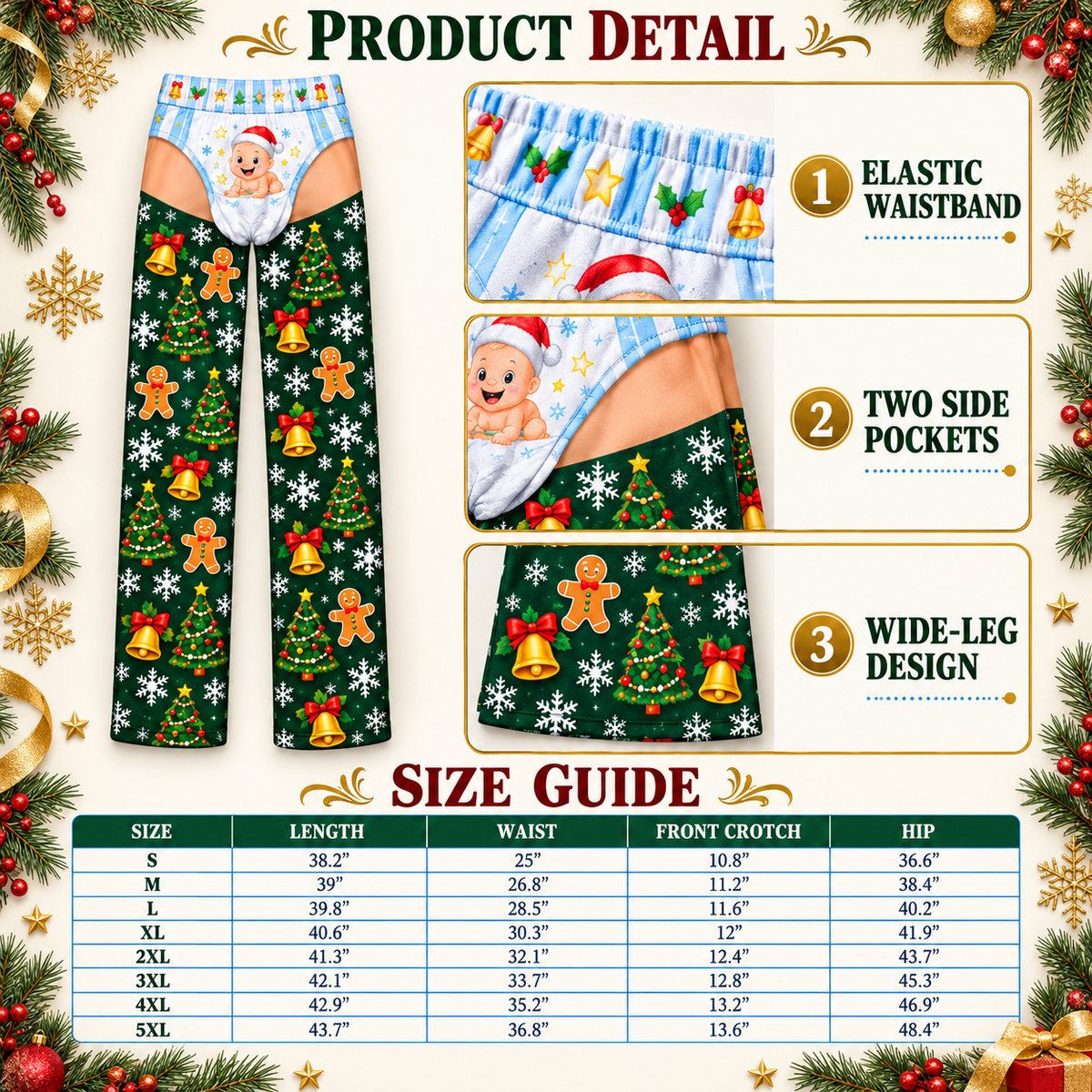 Novelty Christmas Diaper Pajama Pants Men Holiday Loungewear