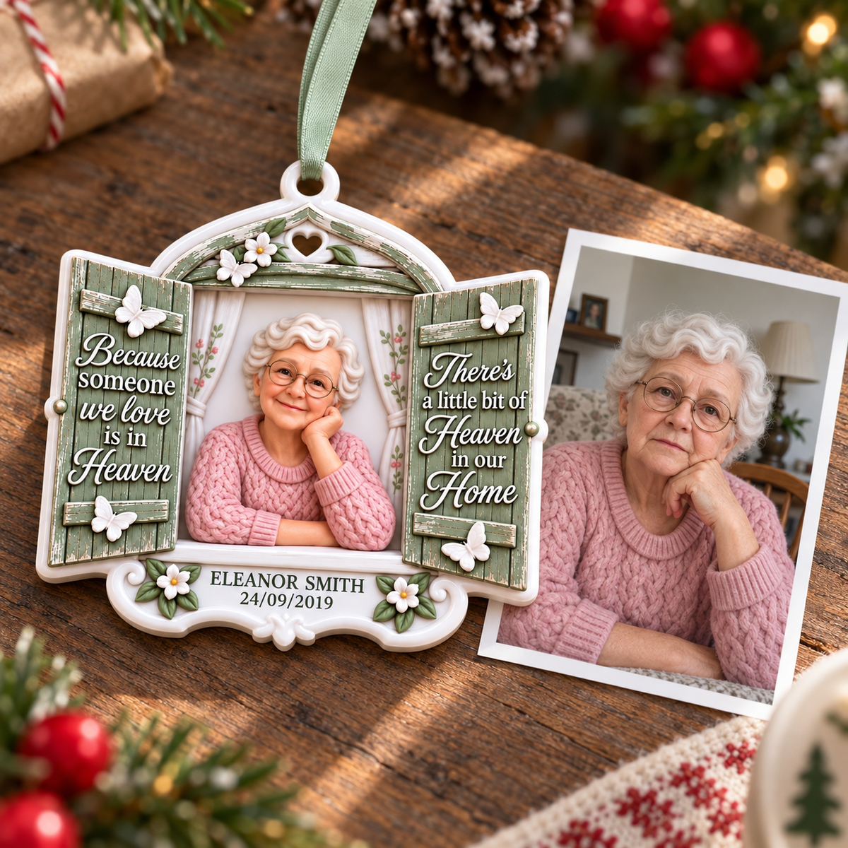 Memorial Window Shutter Keepsake with Floral and Butterfly Details - 3D Relief Ornament