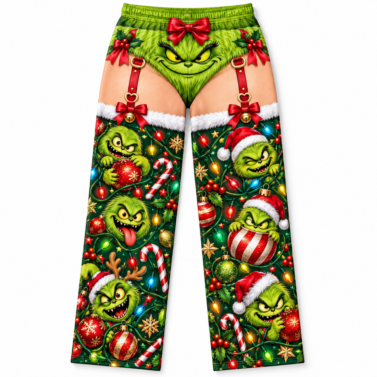 Christmas Pajama Pants Novelty Holiday Garter Print Lounge Trousers