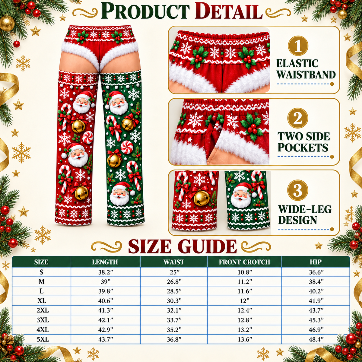 Funny Christmas Pajama Pants Novelty Trompe L'Oeil Print Trousers