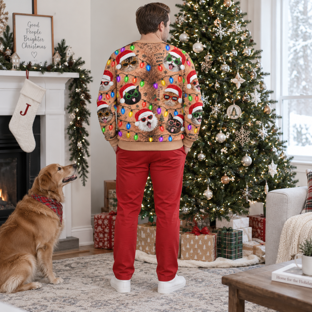 Christmas Sweatshirt, Funny Hairy Chest Holiday Lights Crewneck Top